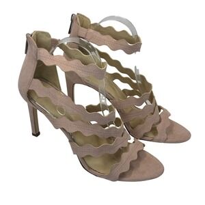 Jessica Simpson Scalloped Strappy Heels Faux Suede Blush Pink Nude 10 Dress Cage